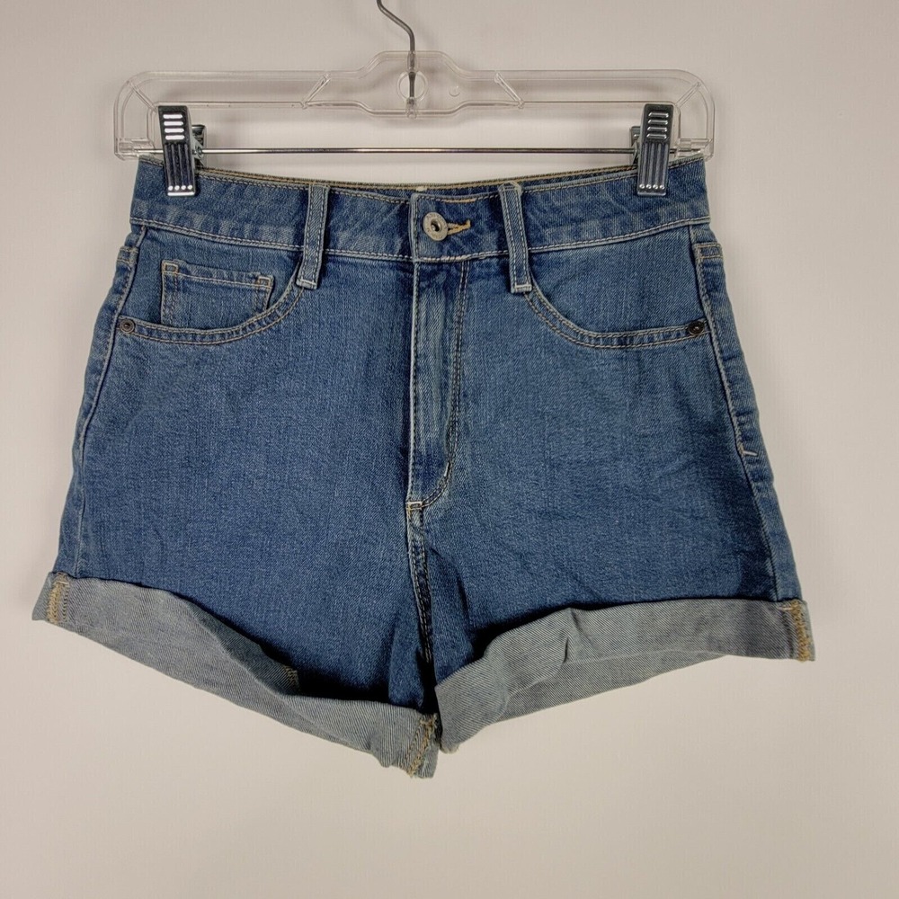 Arizona Jeans Womens Shorts‎ Juniors 5 Blue Distressed Mom Booty Cuffed Stretch